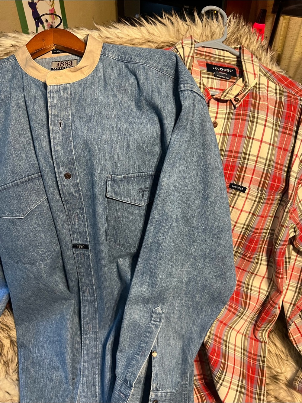 LUCCHESE MEN western shirts (2) DEMIN & Red, Plaid Western Shirts Sz L